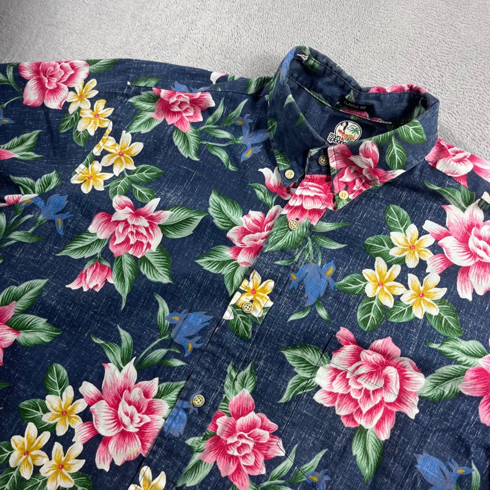 Reyn Spooner Mens XL Classic Fit‎ Floral Tropical Button Down Shirt Navy Pink